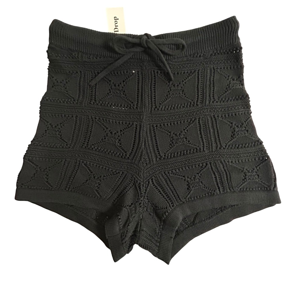 The Drop Womens XS Black Lee Crochet‎ Knit Drawstring Shorts